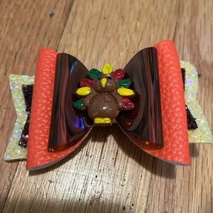 Kids Brown Festive Thanksgiving Turkey Head Bow Barrette